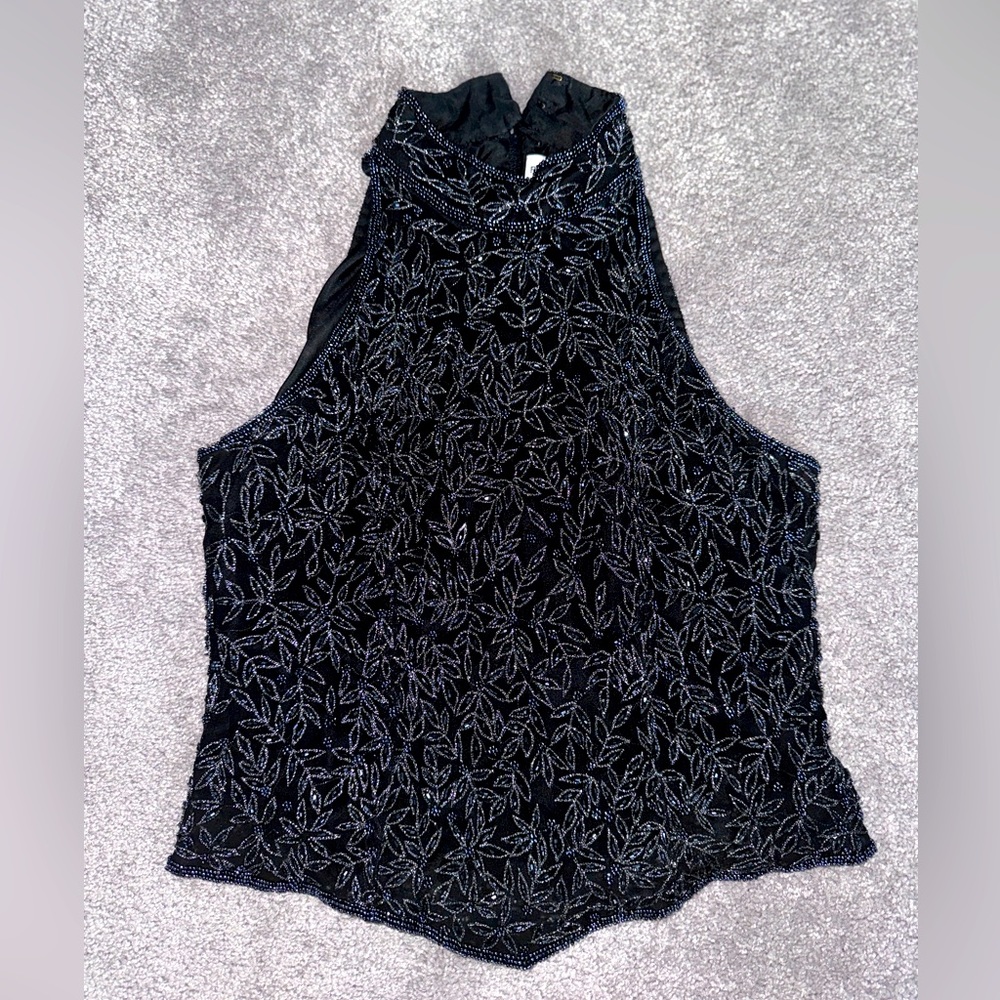 Sparkly embroidered black and silver evening top